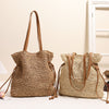 Large Capacity Straw Bag Drawstring Hand-carrying Knitting Shoulder Bag