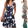 Elegant V-neck Sleeveless Vest Printed Pocket Dress Women