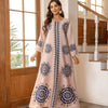 Long Women's Robe, Round Neck And Printed Dress