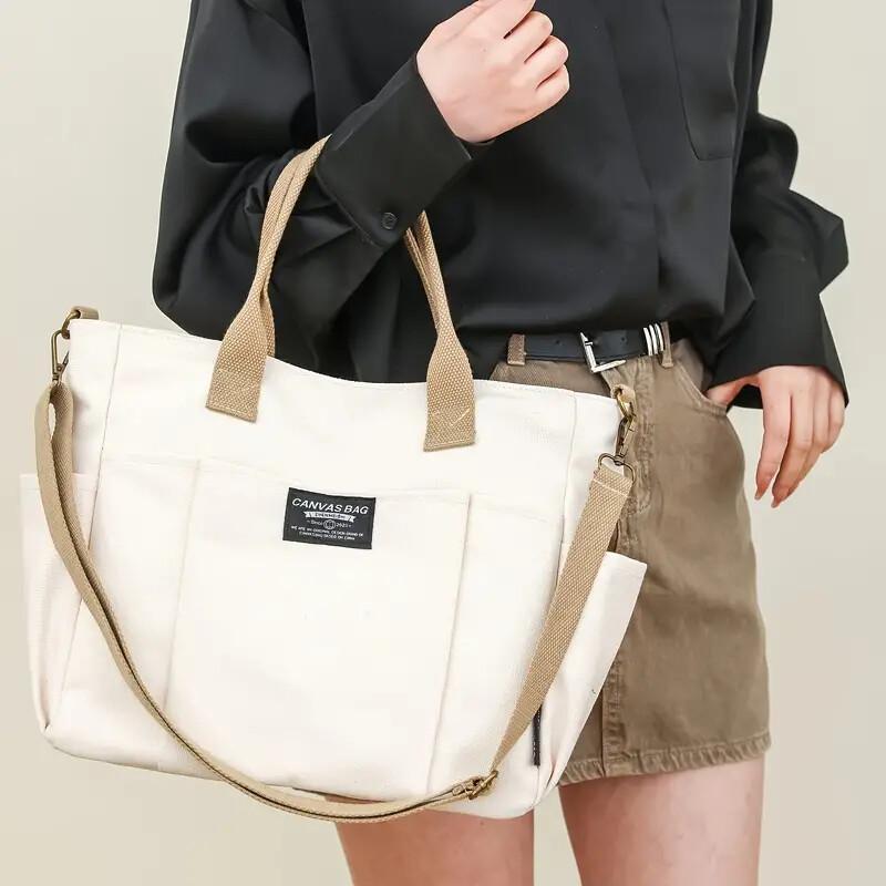 Multi Pocket Tote Bag For Women, Retro Canvas Shoulder Bag, Versatile Crossbody Bag For Daily Use