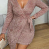 Women's Pure One-piece Strap And Velvet Wrapped Long Sleeved Dress With Buttocks