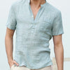 Casual Linen Solid Color Shirt Button V Neck Beach Shirt Men Summer Tops