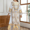 Ladies' Round Neck Rhinestone Decorative Print Long Abayalian Dress