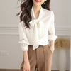 Acetate Satin Bow Shirt Women's Long Sleeve