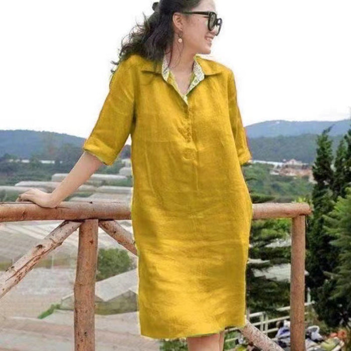 New V-neck Loose Mid-length Dress Women