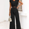 Short Top Wide Leg Pants Suit