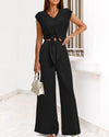 Short Top Wide Leg Pants Suit