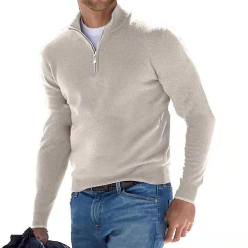 Men's Fashion Casual Long Sleeve V-neck Cashmere Zipper Top