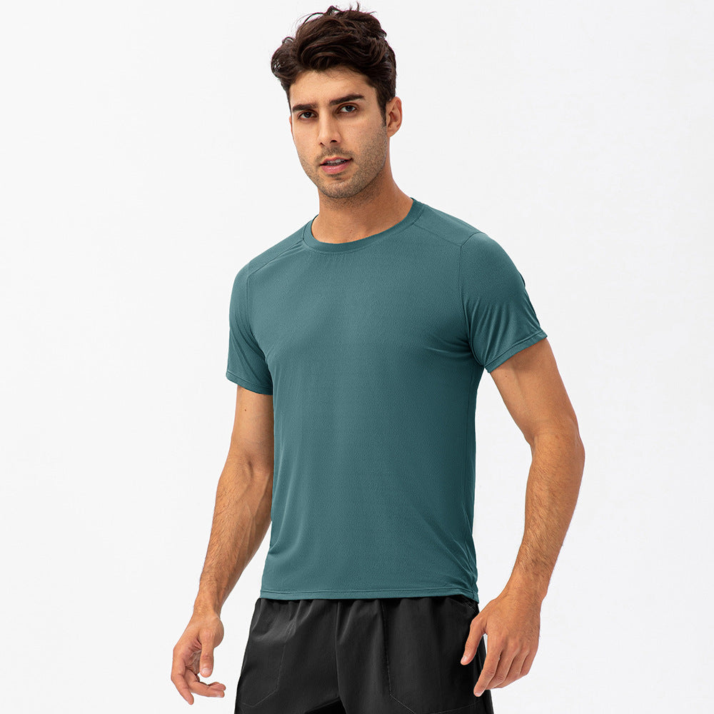 Men's Loose Running Quick Drying Clothes Round Neck T-shirt Sweat-absorbent Breathable Fitness Sports Casual Short Sleeve Clothes