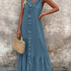 Solid Color Sleeveless Cotton Linen V-neck Swing Dress