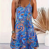 Paisley Print V Neck Cami Dress, Vacation Spaghetti Strap Mini Dress For Summer, Women's Clothing