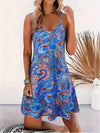 Paisley Print V Neck Cami Dress, Vacation Spaghetti Strap Mini Dress For Summer, Women's Clothing