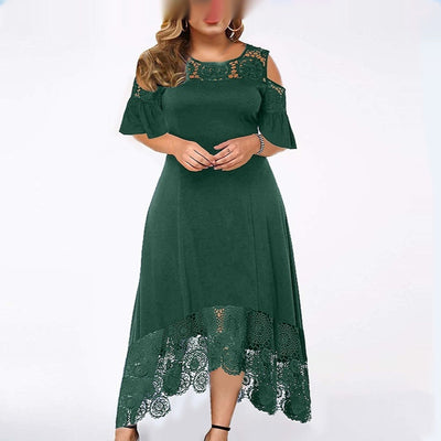 Lace Patchwork Ruffled Short Sleeve Pullover Dress Women