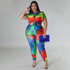 Plus Size Women's Printed Summer Short Sleeve Trousers