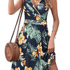 Elegant V-neck Sleeveless Vest Printed Pocket Dress Women