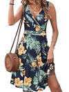 Elegant V-neck Sleeveless Vest Printed Pocket Dress Women