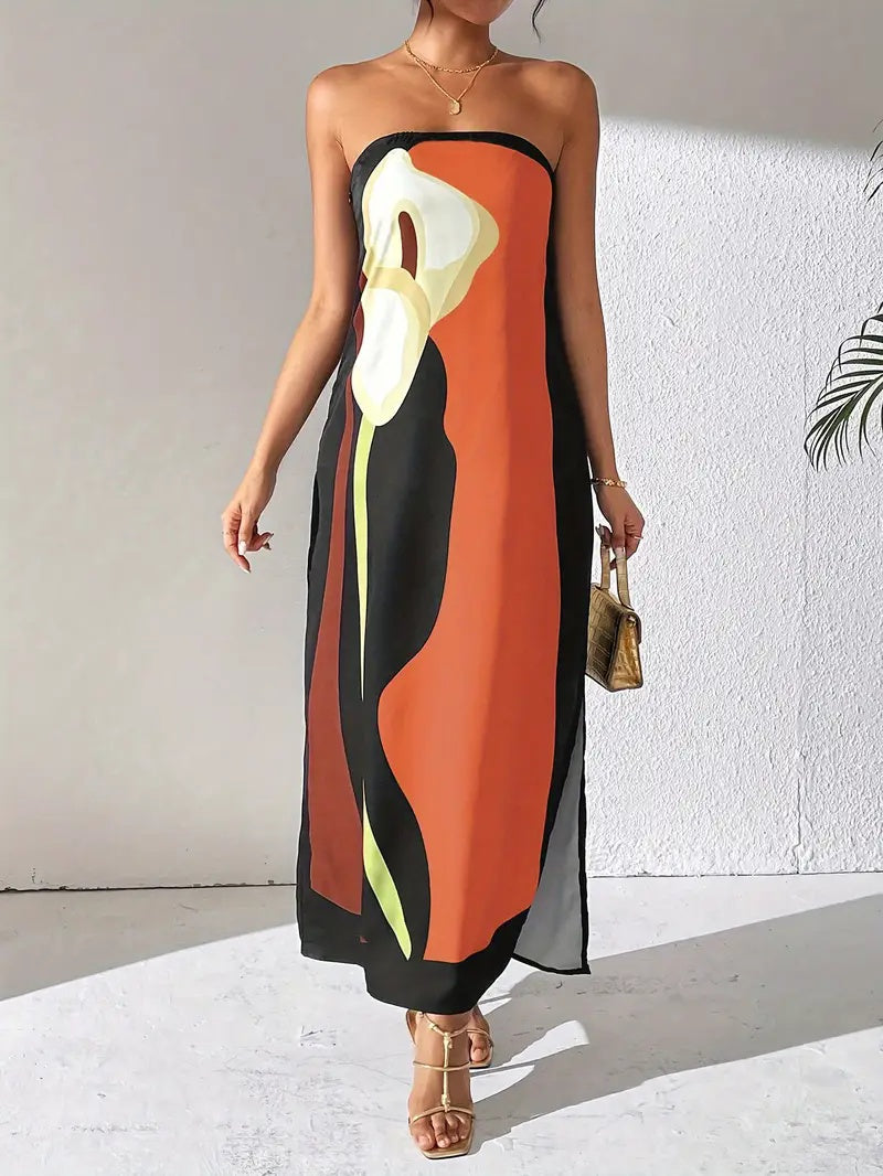 Elegant Print Slit  Dress For Women