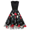 European And American V-neck Sleeveless Mesh Peony Patchwork Retro Dress