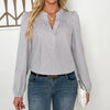 Women's Solid Color V-neck Striped Fashionable Versatile Shirt Top