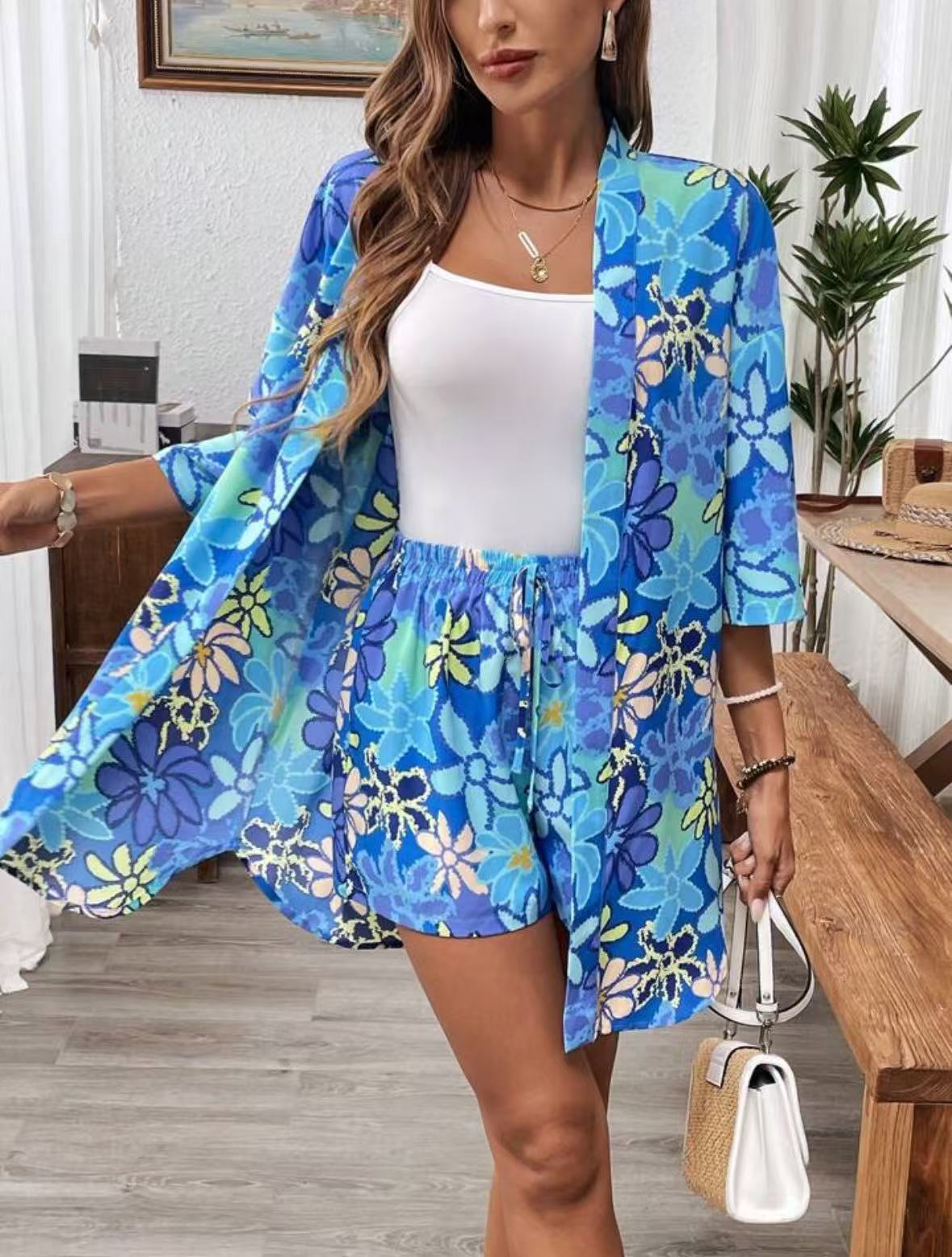 Holiday Floral Print Elegant Two-piece Shirt