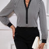 Ladies' New Striped V-neck Cuff Collar Color Block Splicing Fashion Shirt