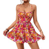 Women's Floral Print Dress Summer Lace-up Back Seaside Holiday Short Dresses