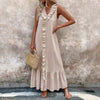 Solid Color Sleeveless Cotton Linen V-neck Swing Dress