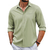 Casual  Long Sleeve Shirt With Pocket Lace Polo Collar Solid Color Button Mens Clothing