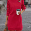 Women's Midi Dress Round Neck Long Sleeve Solid Color Dress