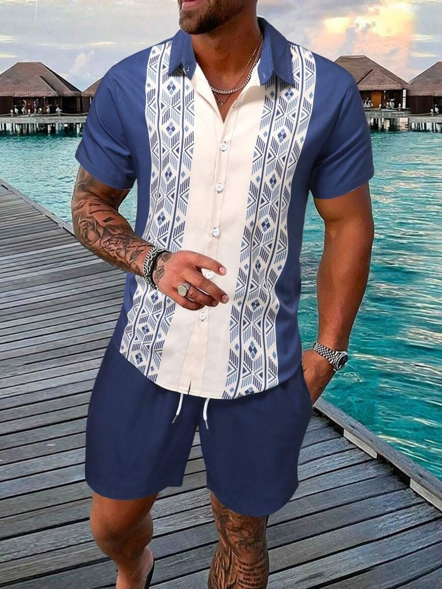 Men's Loose Casual Geometric Short Shirt