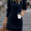 Women's Midi Dress Round Neck Long Sleeve Solid Color Dress