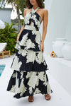 Sexy Print Cake Dress Lace-up Long Dress