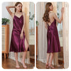 Women's Solid Color Glossy Satin Cross Strap Summer Backless Mid-length Nightdress