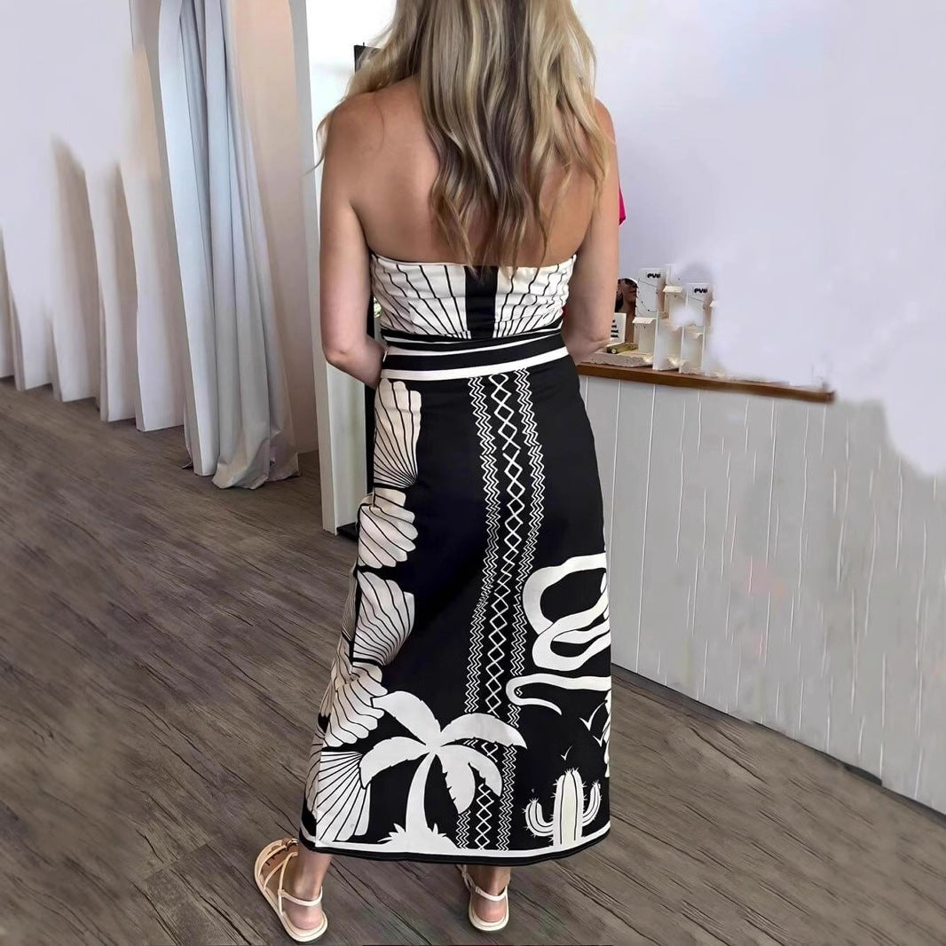 Sexy Shell Print Tube Top Backless Split Dress