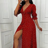 Women's V-neck Half-sleeve Polka Dot Print Dress