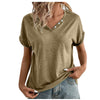 Solid Color Women's Shirt V-neck Button Short Sleeve T-shirt