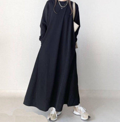 Loose Slimming Round Neck Pouch Long Sleeve Dress Women