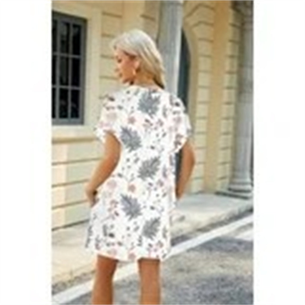 Loose Round Neck Short Sleeve Printed Dress