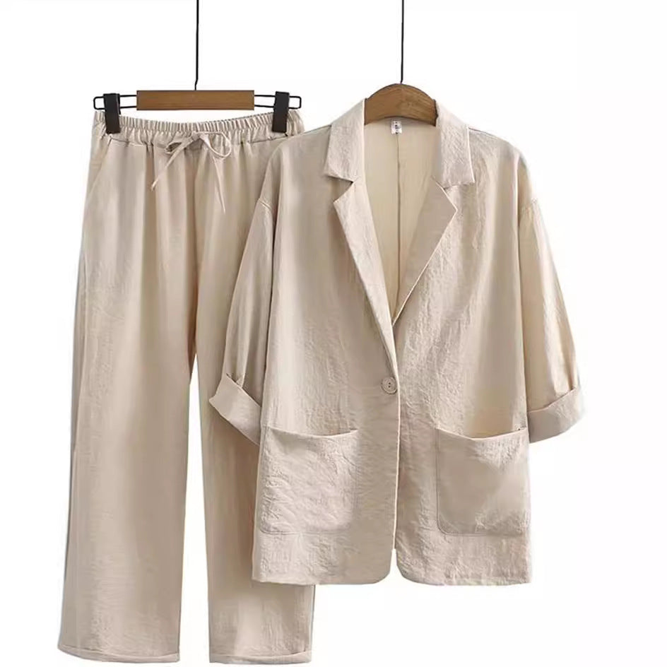 Women's Cotton Linen Coat Pants Fall Loose Fashion Suit