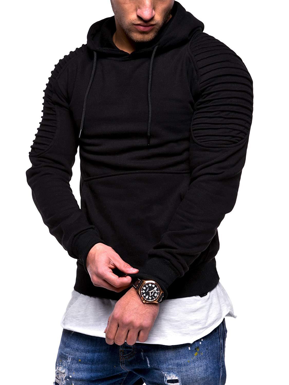 Men's Hoodie Striped Pleated Raglan Sleeve Hoodie