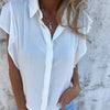 Solid Color Satin Casual Loose Button Short Sleeve