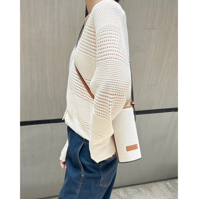 White Dignified Hollow Cardigan Outer Wear Sweater