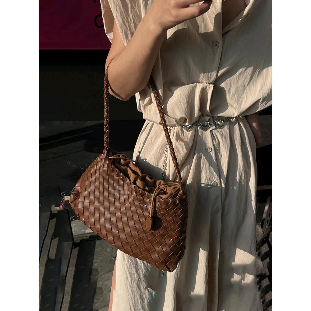 Authentic Leather Weave Dumpling Bag Women's Hand Shoulder Underarm Bag