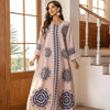 Long Women's Robe, Round Neck And Printed Dress