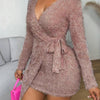 Women's Pure One-piece Strap And Velvet Wrapped Long Sleeved Dress With Buttocks