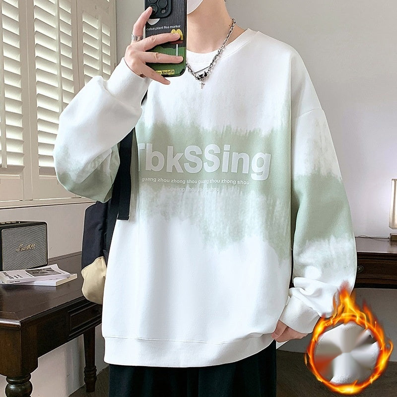 Round Neck Sweater Winter Fleece-lined Trendy Brand Long Sleeve T-shirt Loose American Style