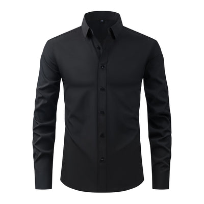 Full Elastic Force Natural Color Button Men's Plus Size Shirt