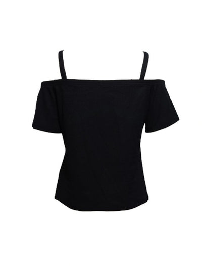 Women's Solid Color Off Shoulder Slimming Versatile T-shirt Short Sleeved