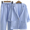 Women's Cotton Linen Coat Pants Fall Loose Fashion Suit