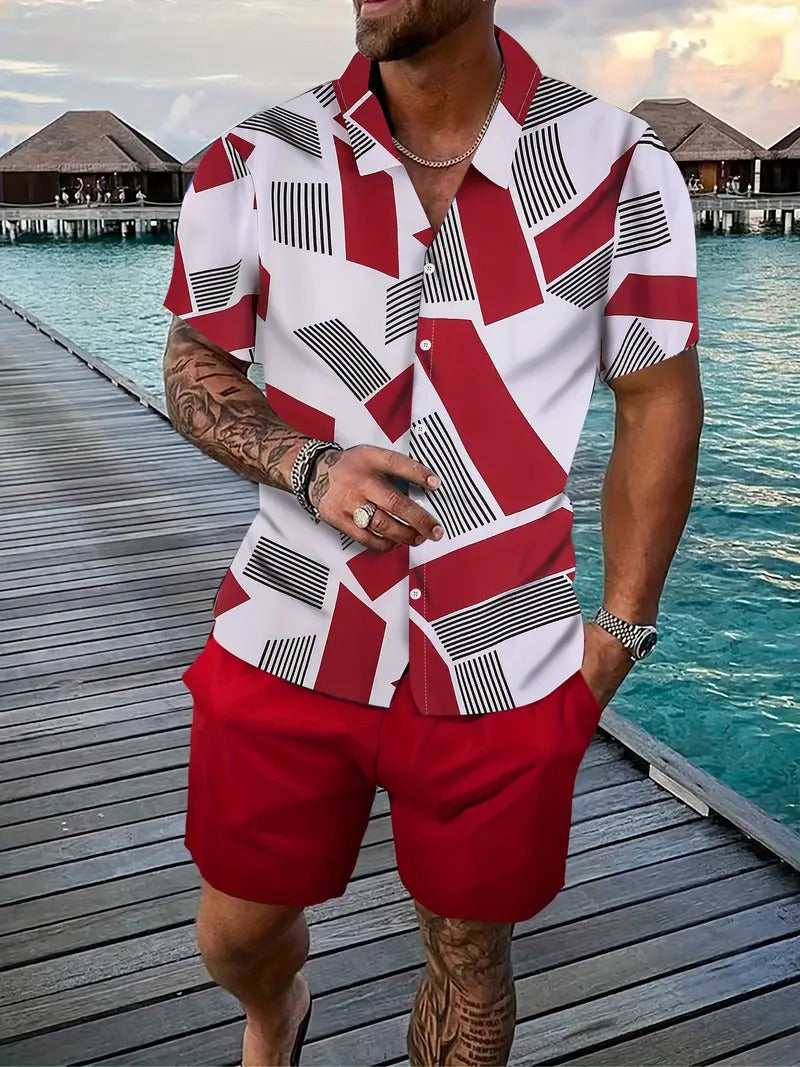 Men's Loose Casual Geometric Short Shirt